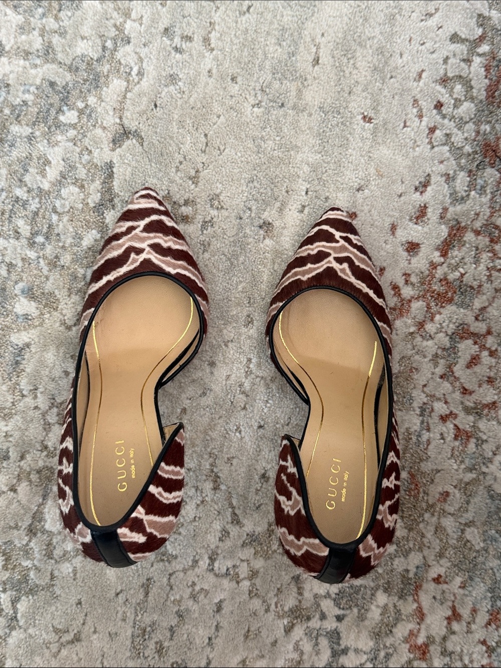 Gucci Brown and White Patterned Pointed D'Orsay Heels